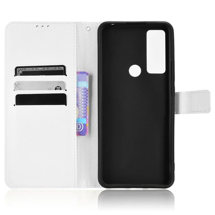 Pour TCL 30 XL Diamond Texture PU Leather Téléphone Anti-shock Anti-drop Stand Stand Wallet Protecteur Avec Sangle - Blanche