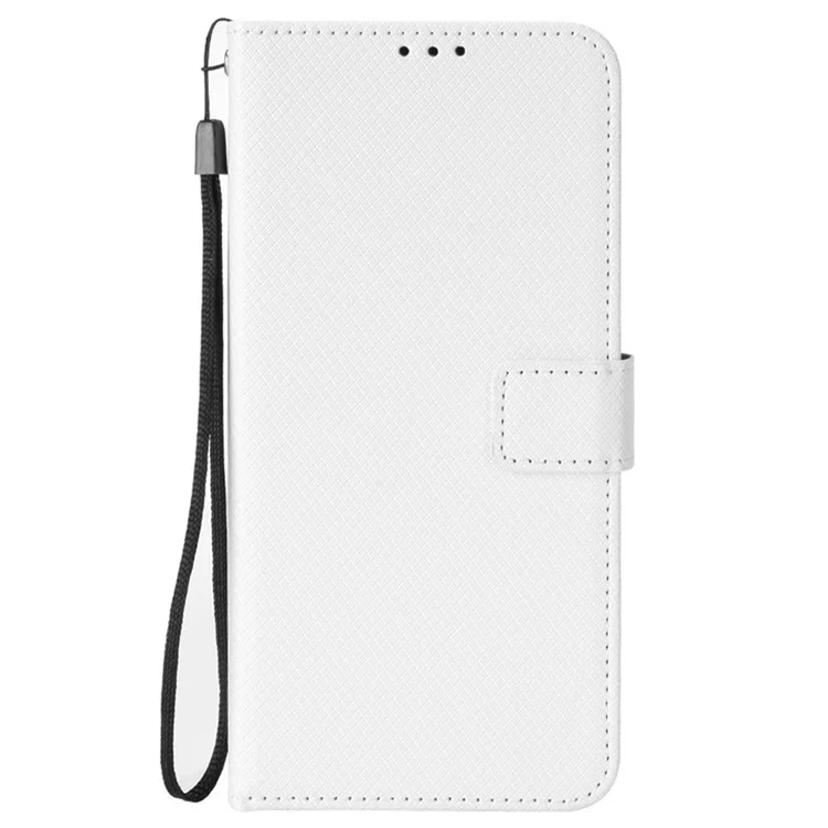 Pour TCL 30 XL Diamond Texture PU Leather Téléphone Anti-shock Anti-drop Stand Stand Wallet Protecteur Avec Sangle - Blanche