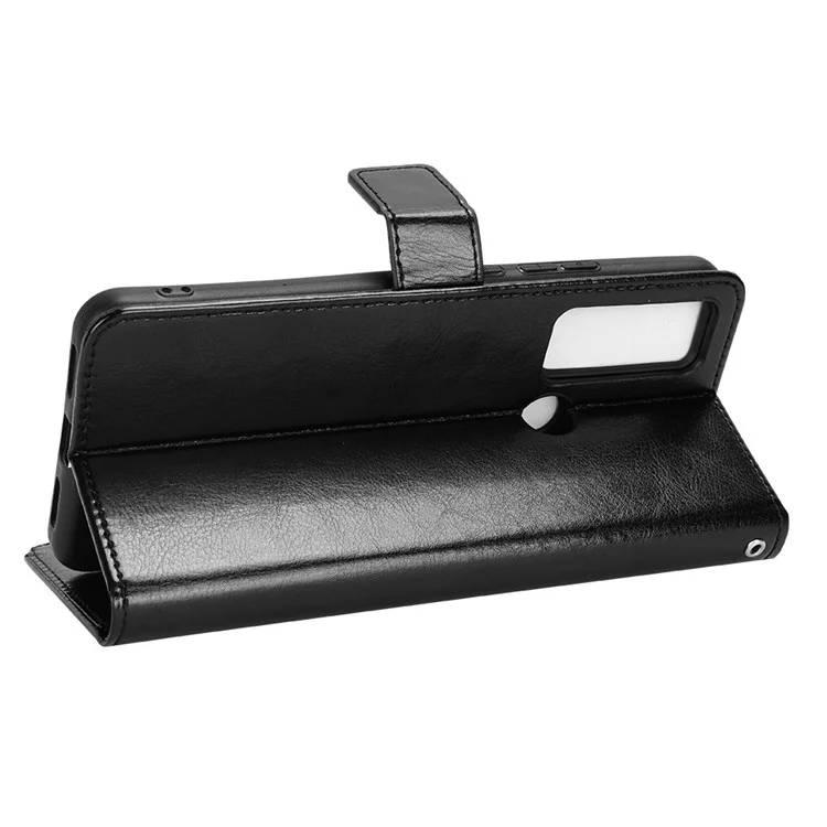 Para TCL 30 XL Anti-wear Crazy Horse Texture Phase Case Soport TPU+PU Cuero Característica de la Billetera Anti-gotas Con Correa - Negro