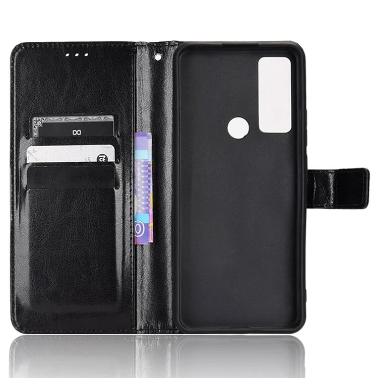 Para TCL 30 XL Anti-wear Crazy Horse Texture Phase Case Soport TPU+PU Cuero Característica de la Billetera Anti-gotas Con Correa - Negro
