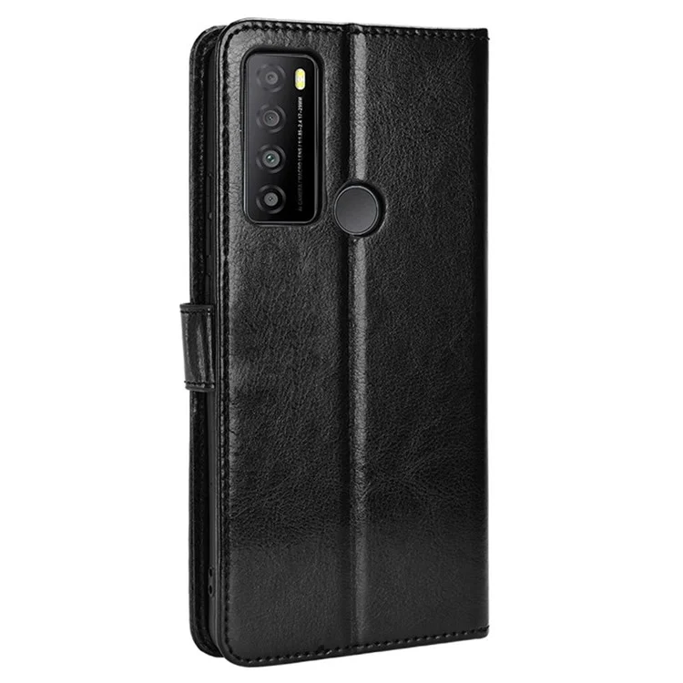 Para TCL 30 XL Anti-wear Crazy Horse Texture Phase Case Soport TPU+PU Cuero Característica de la Billetera Anti-gotas Con Correa - Negro