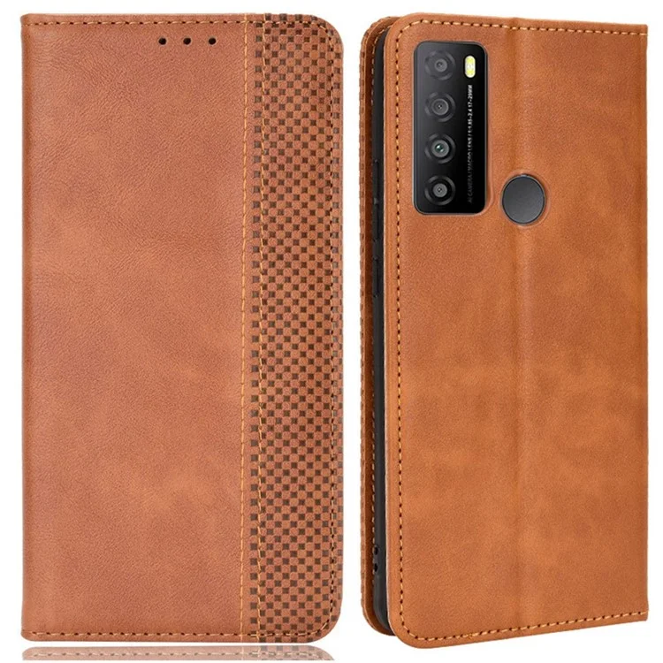 Para TCL 30 XL Vintage PU Couro Resistente a Desgaste da Capa Anti-shock Stand Stand Flip Protector - Castanho
