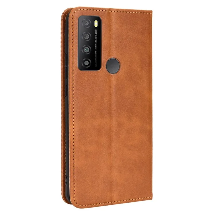 Para TCL 30 XL Vintage PU Couro Resistente a Desgaste da Capa Anti-shock Stand Stand Flip Protector - Castanho