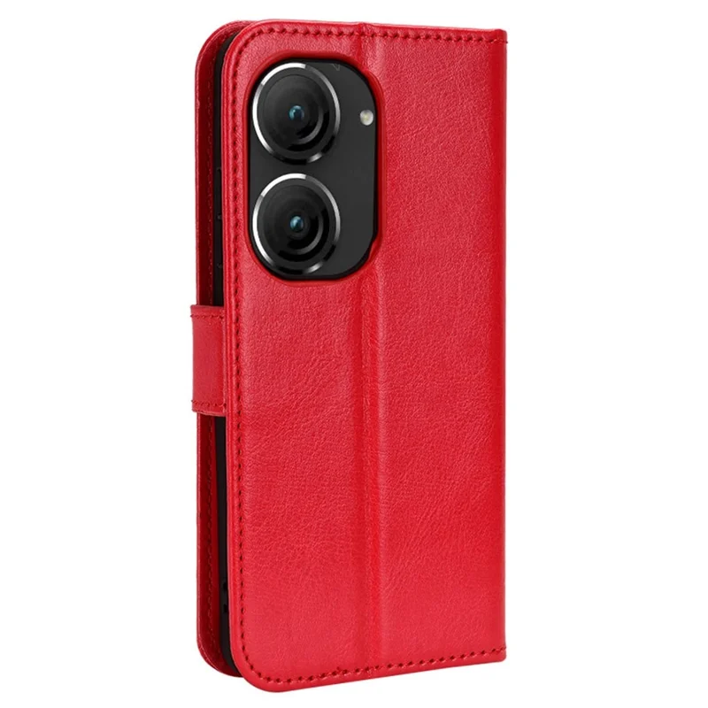 Voor Asus Zenfone 10 5G / 9 5G Krasbestendig Crazy Horse Structuur Hoesje Stand TPU+PU Leren Portemonnee Beschermhoes met Bandje - Rood
