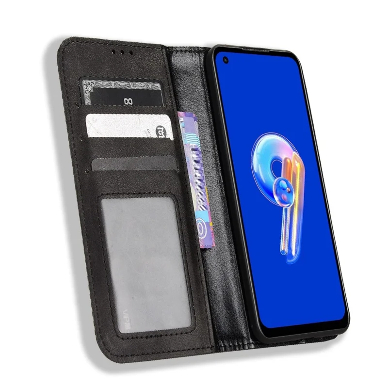 Voor Asus Zenfone 10 5G / 9 5G Vintage PU Leren Stootvaste Mobiele Telefoonhoes met Stand en Portemonnee - Zwart