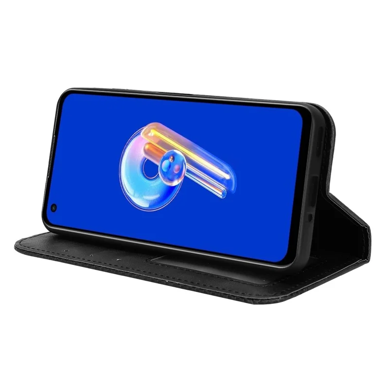 Voor Asus Zenfone 10 5G / 9 5G Vintage PU Leren Stootvaste Mobiele Telefoonhoes met Stand en Portemonnee - Zwart