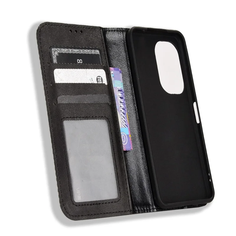 Voor Asus Zenfone 10 5G / 9 5G Vintage PU Leren Stootvaste Mobiele Telefoonhoes met Stand en Portemonnee - Zwart