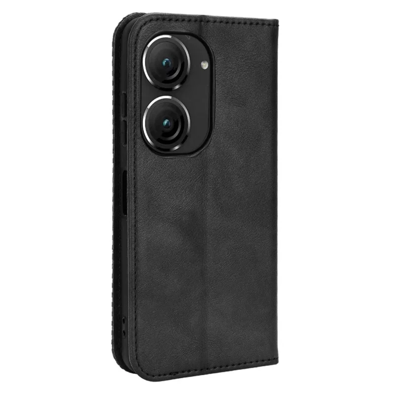 Voor Asus Zenfone 10 5G / 9 5G Vintage PU Leren Stootvaste Mobiele Telefoonhoes met Stand en Portemonnee - Zwart
