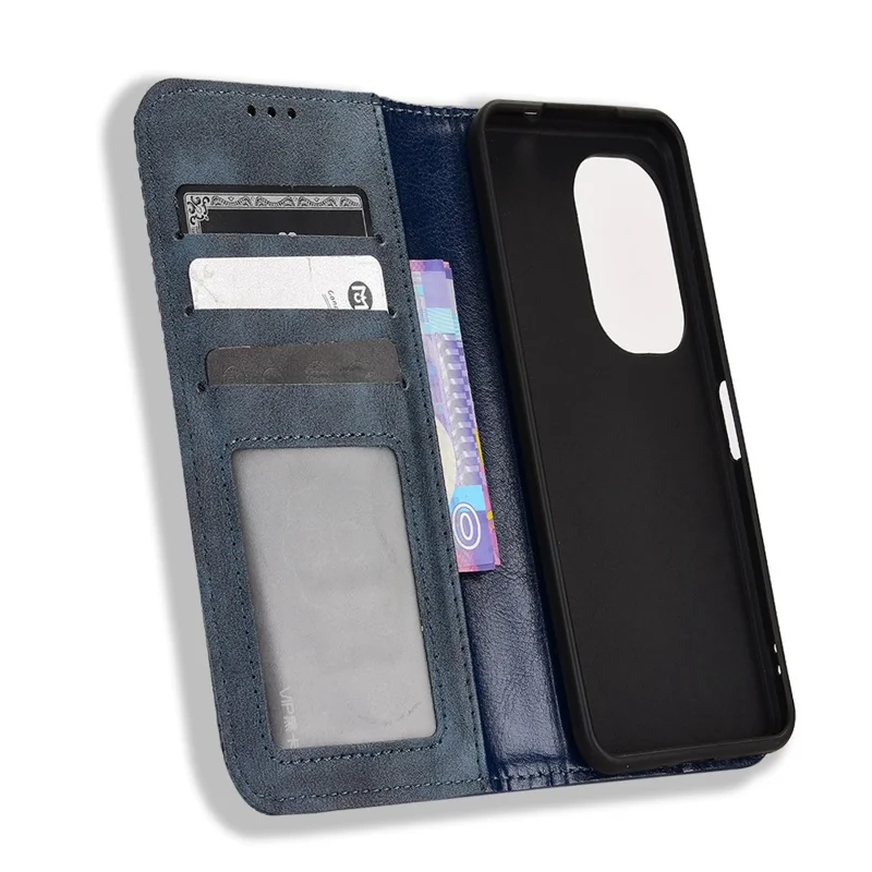 For Asus Zenfone 10 5G / 9 5G Vintage PU Leather Shockproof Mobile Phone Case Stand Auto Absorbed Shell with Wallet - Blue