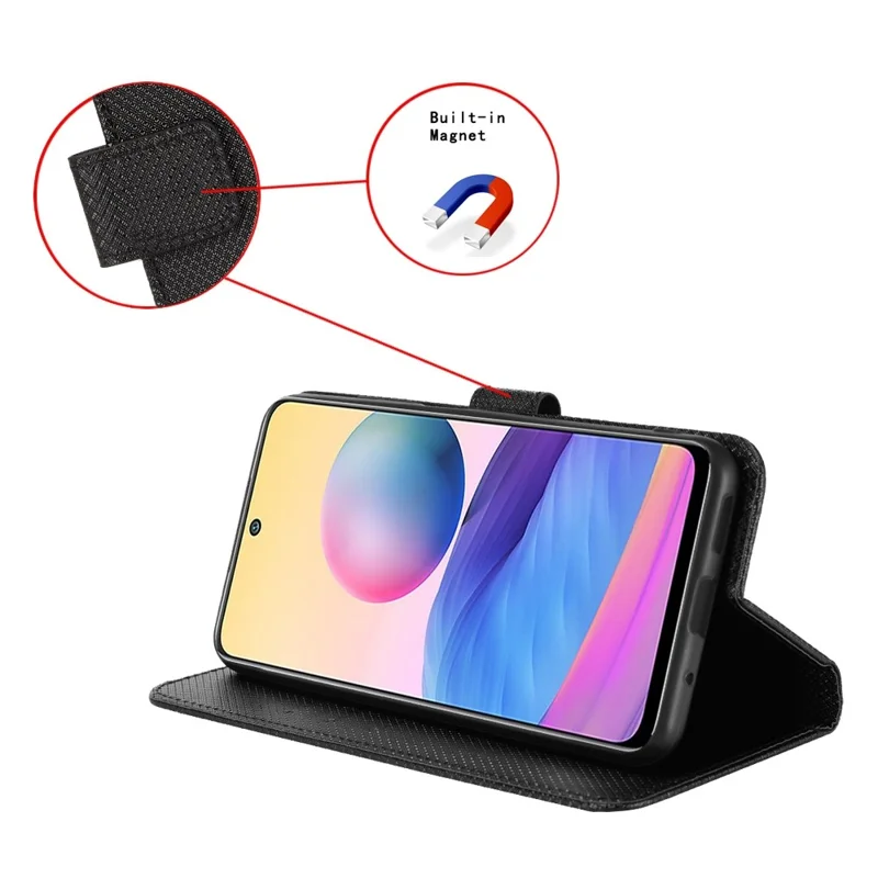 Für Infinix Note 12 VIP 4G / X672 Diamant-Textur PU-Leder-Handyhülle Anti-Schock-Stand-Flip-Wallet-Cover mit Gurt – Schwarz