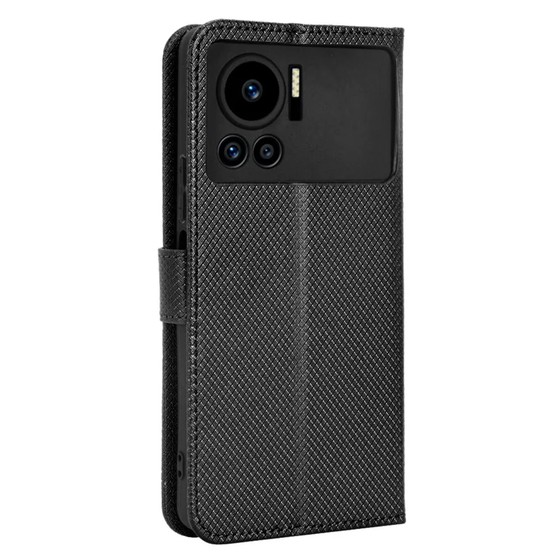 Für Infinix Note 12 VIP 4G / X672 Diamant-Textur PU-Leder-Handyhülle Anti-Schock-Stand-Flip-Wallet-Cover mit Gurt – Schwarz
