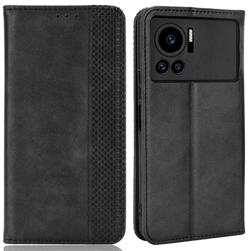 For Infinix Note 12 VIP X672 4G Vintage PU Leather Scratch-Resistant Phone Case Stand Drop-Proof Shell with Wallet - Black