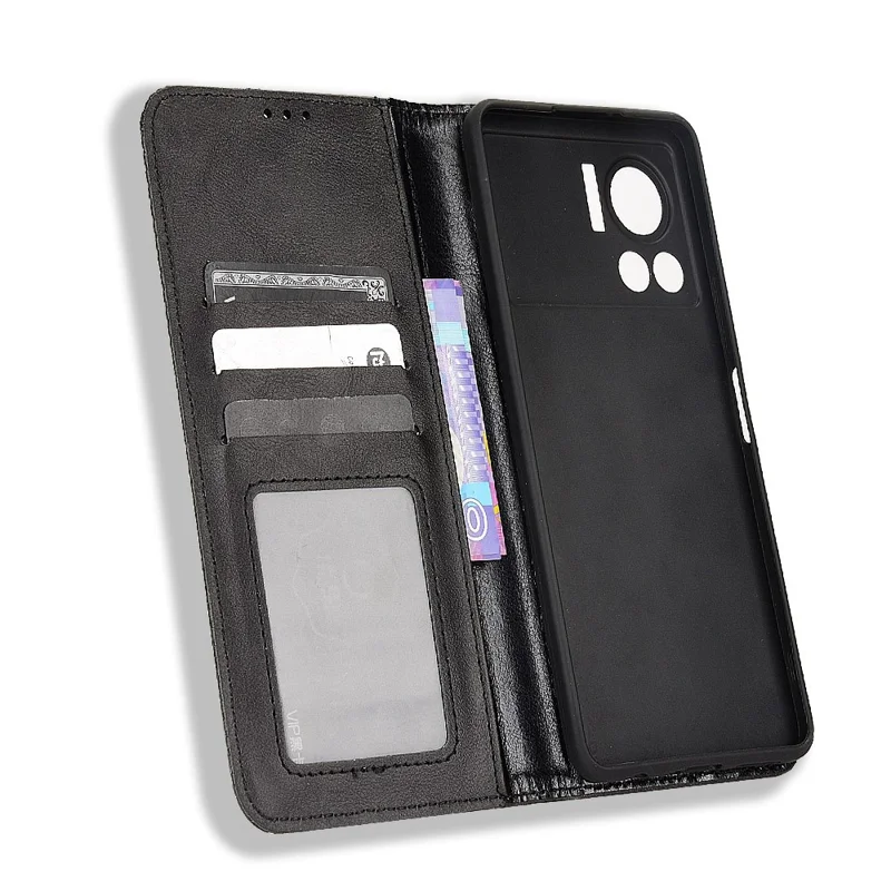 For Infinix Note 12 VIP X672 4G Vintage PU Leather Scratch-Resistant Phone Case Stand Drop-Proof Shell with Wallet - Black