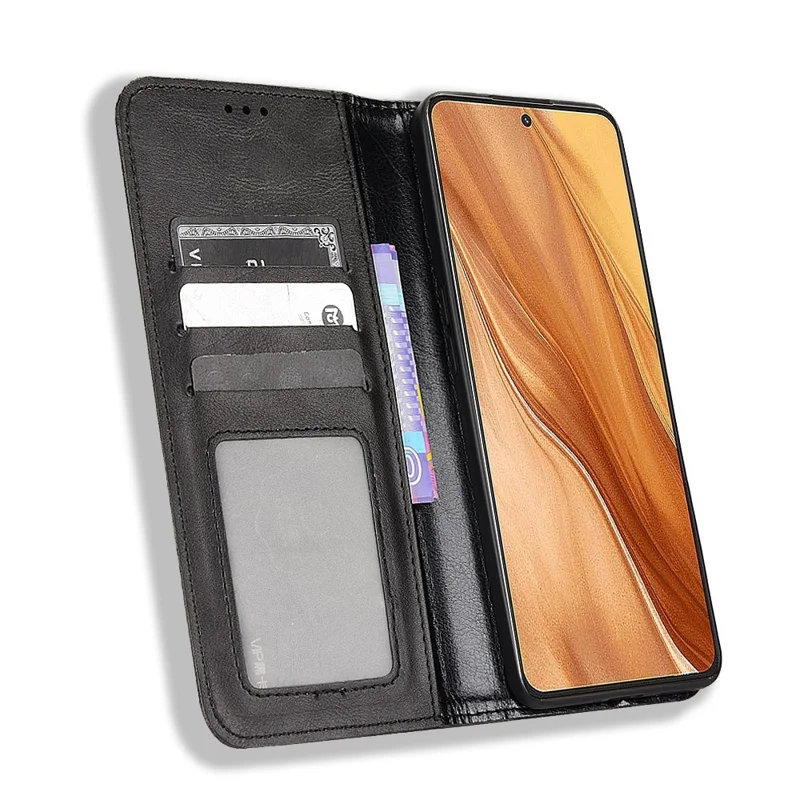 For Realme GT2 Explorer Master 5G Anti-scratch Vintage PU Leather+TPU Phone Case Auto Absorbed Shell with Stand Wallet - Black