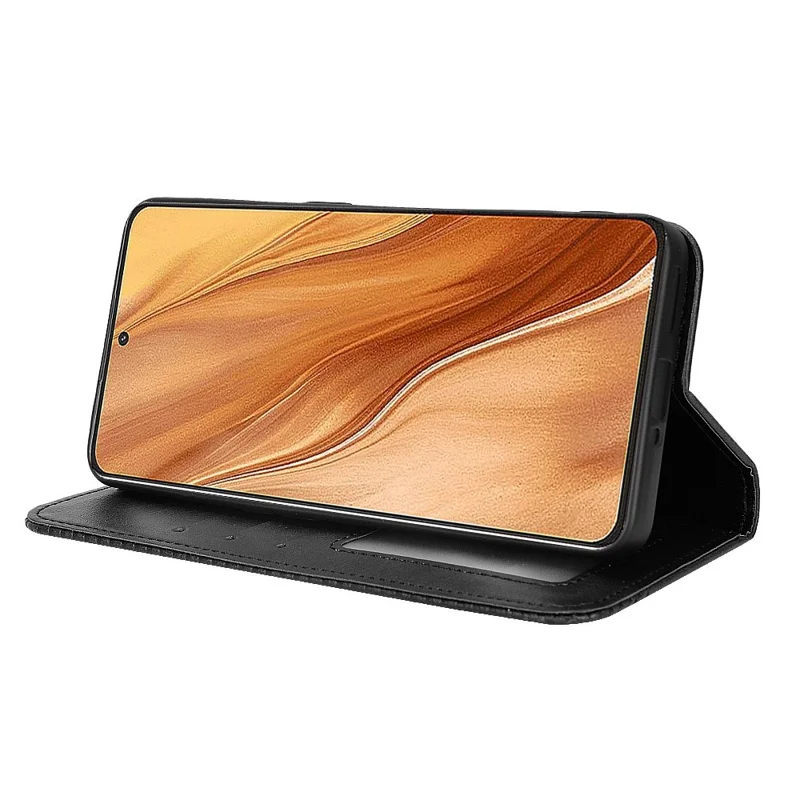 For Realme GT2 Explorer Master 5G Anti-scratch Vintage PU Leather+TPU Phone Case Auto Absorbed Shell with Stand Wallet - Black