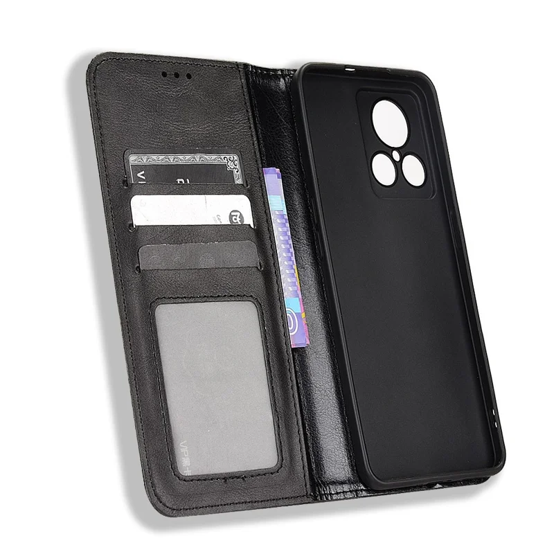 For Realme GT2 Explorer Master 5G Anti-scratch Vintage PU Leather+TPU Phone Case Auto Absorbed Shell with Stand Wallet - Black