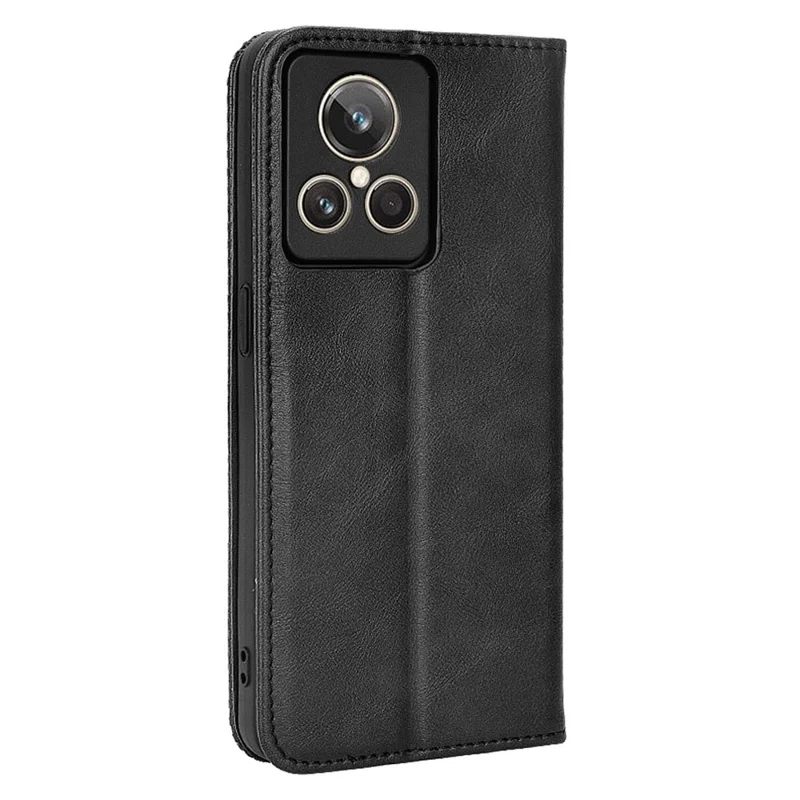 For Realme GT2 Explorer Master 5G Anti-scratch Vintage PU Leather+TPU Phone Case Auto Absorbed Shell with Stand Wallet - Black