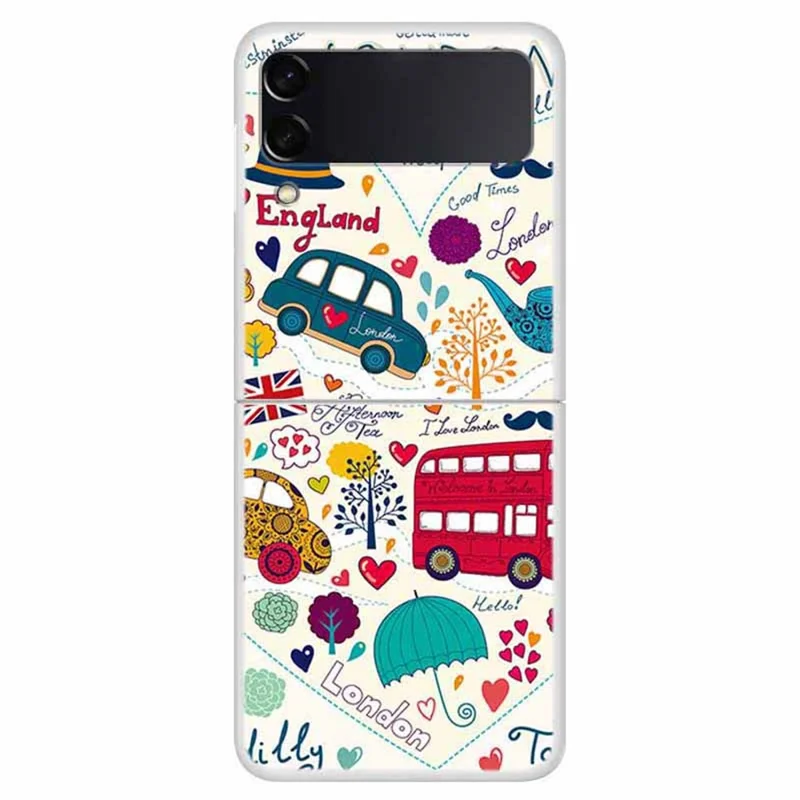For Samsung Galaxy Z Flip4 5G Pattern Printing Phone Case Drop-proof Hard PC Back Cover - Red Bus