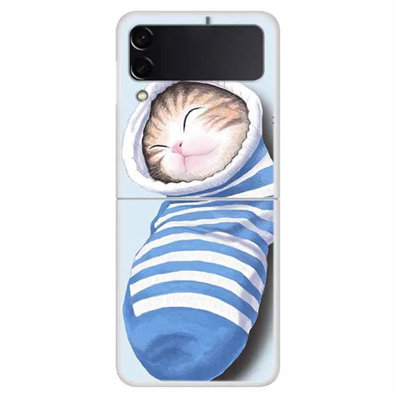 For Samsung Galaxy Z Flip4 5G Pattern Printing Phone Case Drop-proof Hard PC Back Cover - Socks and Cat