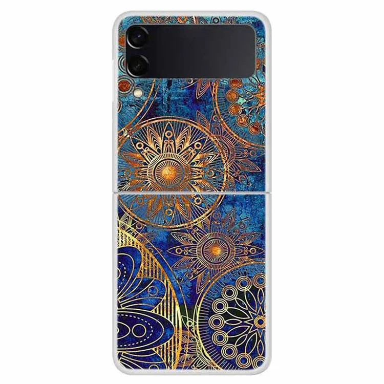 Чехол для Samsung Galaxy Z Flip4 5G с узорчатым принтом, прочный защитный чехол из жесткого поликарбоната - Золотой цветок