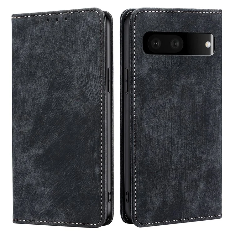Anti-scratch Phone Case For Google Pixel 7 5G, PU Leather Flip Wallet Stand RFID Blocking Magnetic Phone Cover - Black