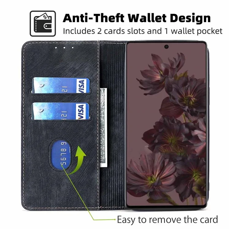 Anti-scratch Phone Case For Google Pixel 7 5G, PU Leather Flip Wallet Stand RFID Blocking Magnetic Phone Cover - Black