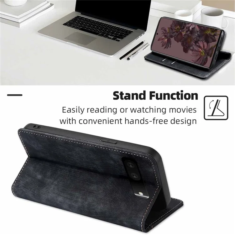 Anti-scratch Phone Case For Google Pixel 7 5G, PU Leather Flip Wallet Stand RFID Blocking Magnetic Phone Cover - Black