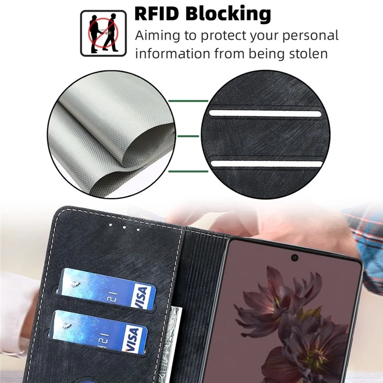 Anti-scratch Phone Case For Google Pixel 7 5G, PU Leather Flip Wallet Stand RFID Blocking Magnetic Phone Cover - Black