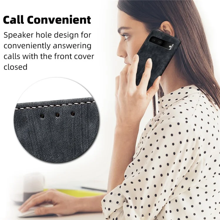 Anti-scratch Phone Case For Google Pixel 7 5G, PU Leather Flip Wallet Stand RFID Blocking Magnetic Phone Cover - Black