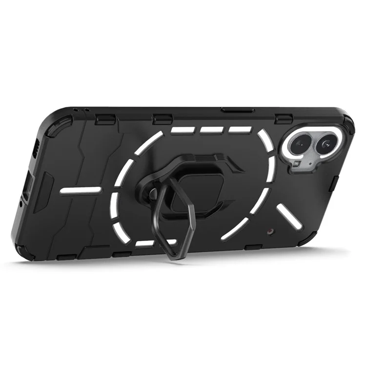 For Nothing phone (1) 5G Ring Kickstand Phone Case Flexible TPU Hard PC Anti-Slip Rugged Hybrid Protective Cover - Black