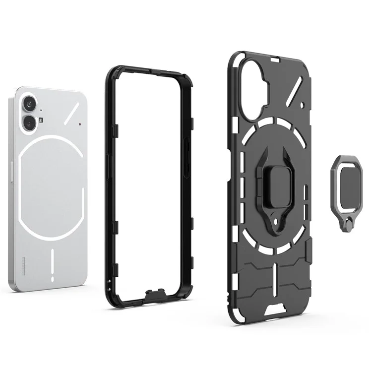 For Nothing phone (1) 5G Ring Kickstand Phone Case Flexible TPU Hard PC Anti-Slip Rugged Hybrid Protective Cover - Black