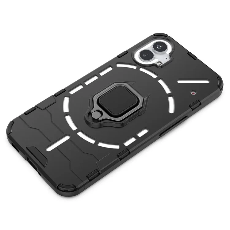 For Nothing phone (1) 5G Ring Kickstand Phone Case Flexible TPU Hard PC Anti-Slip Rugged Hybrid Protective Cover - Black