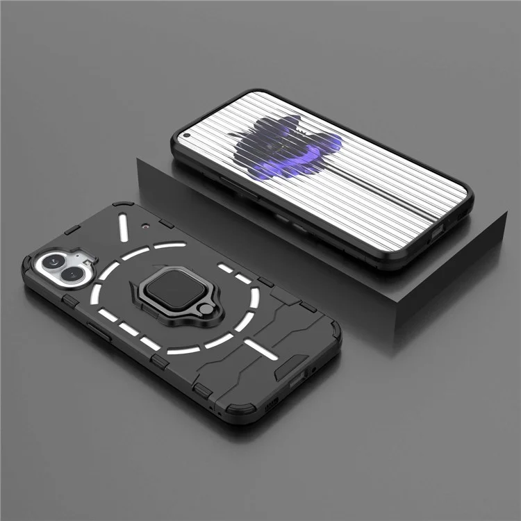 For Nothing phone (1) 5G Ring Kickstand Phone Case Flexible TPU Hard PC Anti-Slip Rugged Hybrid Protective Cover - Black
