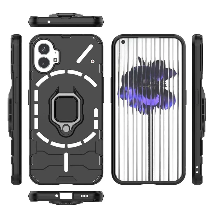 For Nothing phone (1) 5G Ring Kickstand Phone Case Flexible TPU Hard PC Anti-Slip Rugged Hybrid Protective Cover - Black