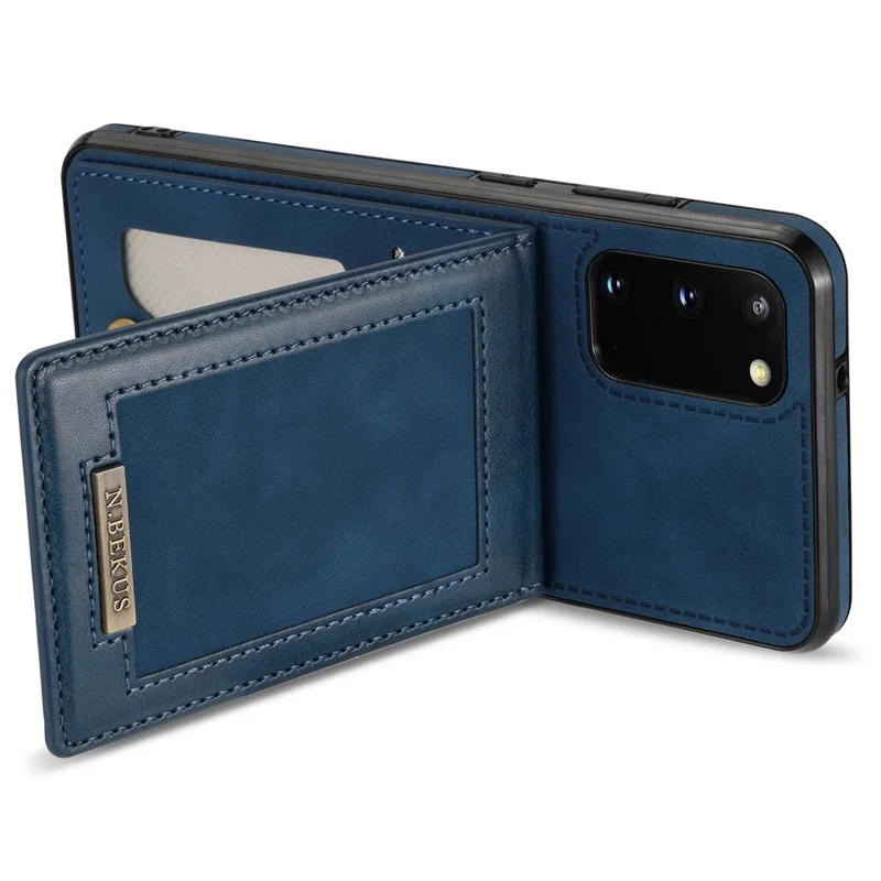 N.BEKUS Anti-fall Phone Case For Samsung Galaxy S20 FE / S20 FE 5G / S20 FE 2022 / S20 Lite, Vertical Card Holder Kickstand PU Leather+TPU RFID Blocking Phone Cover - Blue