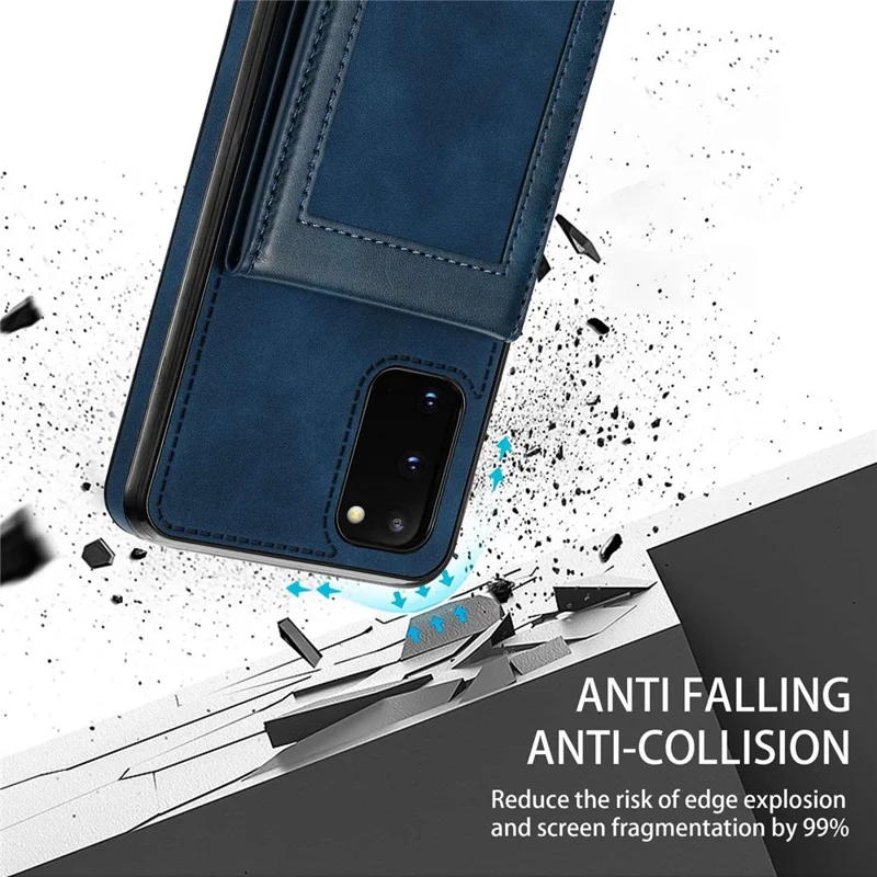 N.BEKUS Anti-fall Phone Case For Samsung Galaxy S20 FE / S20 FE 5G / S20 FE 2022 / S20 Lite, Vertical Card Holder Kickstand PU Leather+TPU RFID Blocking Phone Cover - Blue