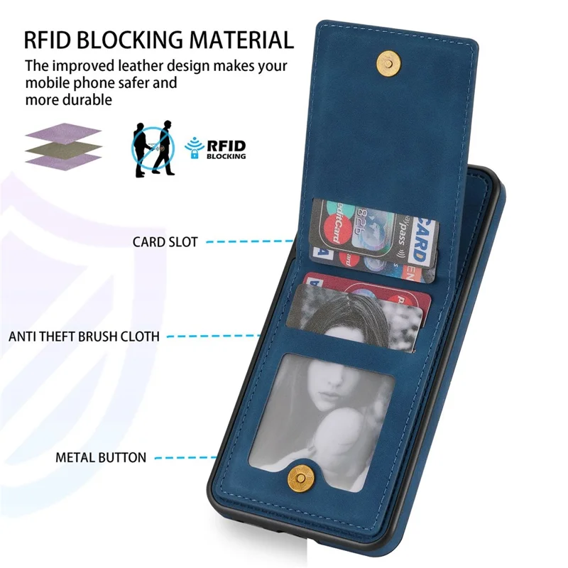 N.BEKUS Anti-fall Phone Case For Samsung Galaxy S20 FE / S20 FE 5G / S20 FE 2022 / S20 Lite, Vertical Card Holder Kickstand PU Leather+TPU RFID Blocking Phone Cover - Blue