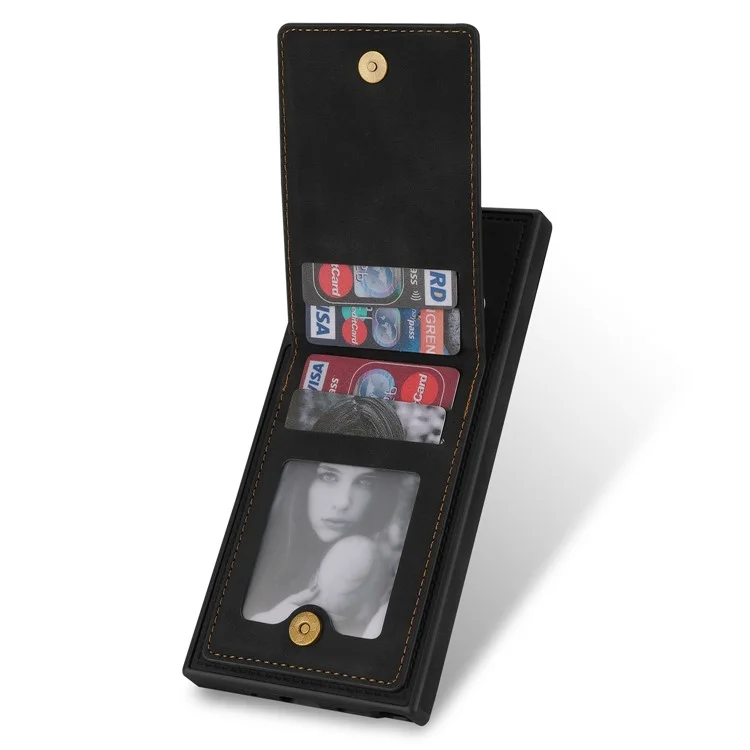 n. Bekus Für Samsung Galaxy S22 Ultra 5G Schocksicher Vertikaler Telefonkartenhalter Kickstand PU Leder+tpu RFID Blockierende Anti-wear-telefonabdeckung - Schwarz
