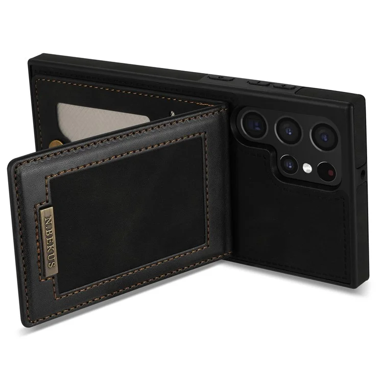 n. Bekus Für Samsung Galaxy S22 Ultra 5G Schocksicher Vertikaler Telefonkartenhalter Kickstand PU Leder+tpu RFID Blockierende Anti-wear-telefonabdeckung - Schwarz