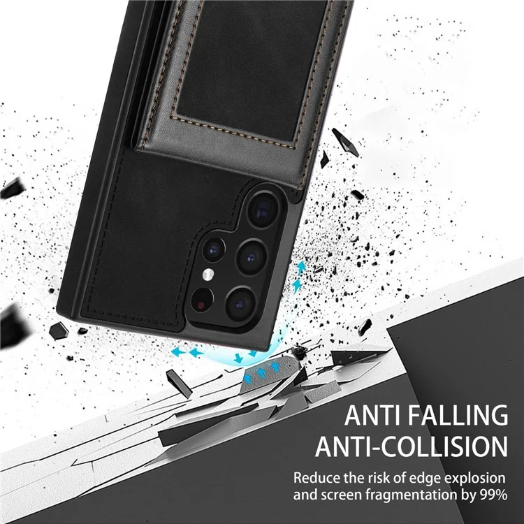 n. Bekus Für Samsung Galaxy S22 Ultra 5G Schocksicher Vertikaler Telefonkartenhalter Kickstand PU Leder+tpu RFID Blockierende Anti-wear-telefonabdeckung - Schwarz