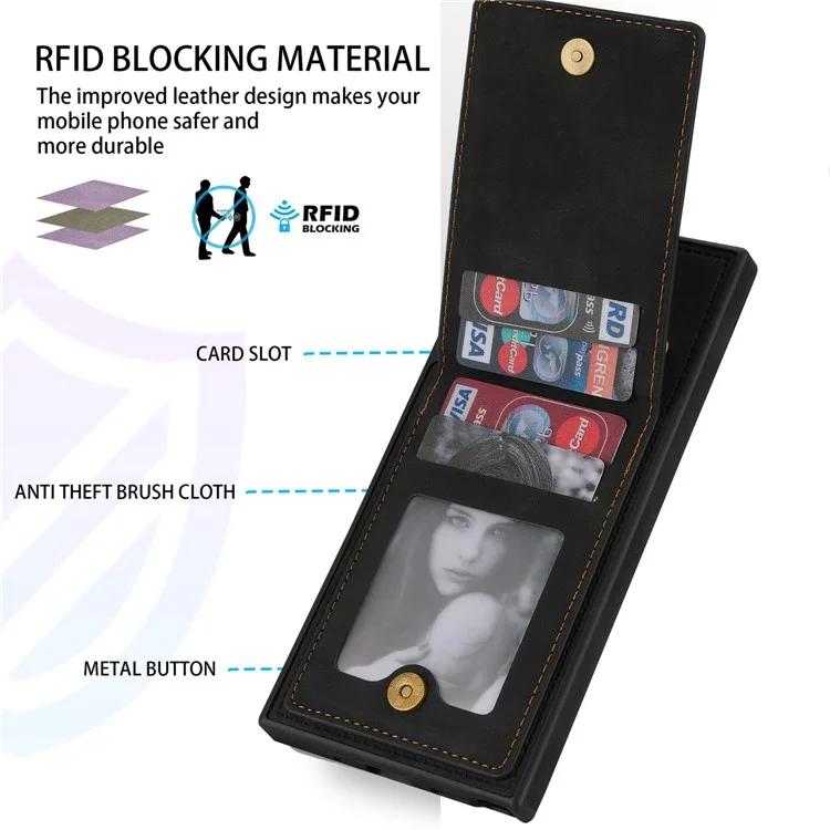 n. Bekus Für Samsung Galaxy S22 Ultra 5G Schocksicher Vertikaler Telefonkartenhalter Kickstand PU Leder+tpu RFID Blockierende Anti-wear-telefonabdeckung - Schwarz