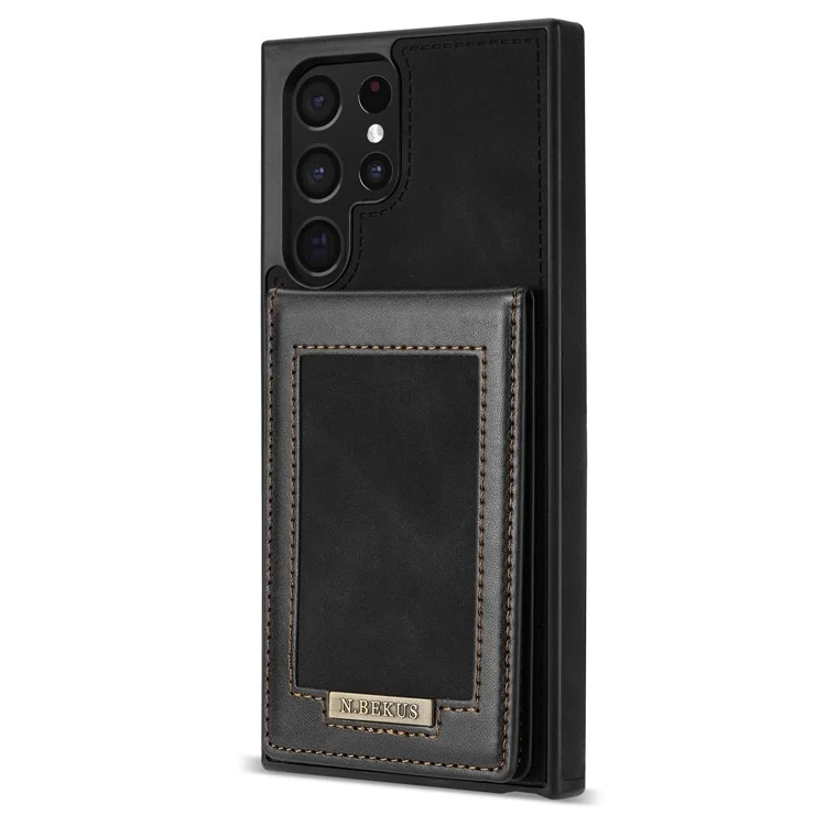 n. Bekus Für Samsung Galaxy S22 Ultra 5G Schocksicher Vertikaler Telefonkartenhalter Kickstand PU Leder+tpu RFID Blockierende Anti-wear-telefonabdeckung - Schwarz