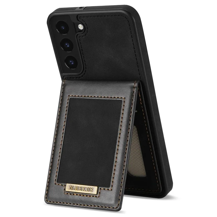 n. Bekus RFID Blocking Back Cover Kickstand Für Samsung Galaxy S21 fe 5G, Gut Geschützte Vertikale Telefonkoffer-kartenhalter PU Leder+tpu Telefonschale - Schwarz