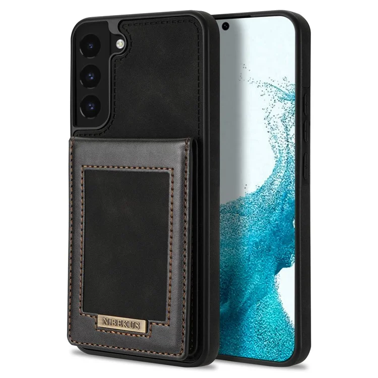 n. Bekus RFID Blocking Back Cover Kickstand Für Samsung Galaxy S21 fe 5G, Gut Geschützte Vertikale Telefonkoffer-kartenhalter PU Leder+tpu Telefonschale - Schwarz
