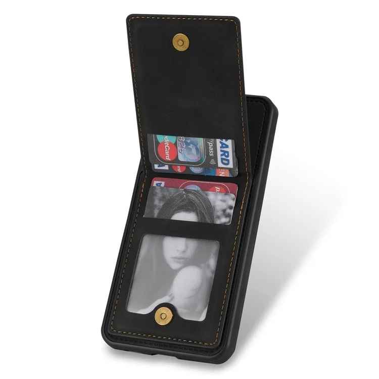 n. Bekus RFID Blocking Back Cover Kickstand Für Samsung Galaxy S21 fe 5G, Gut Geschützte Vertikale Telefonkoffer-kartenhalter PU Leder+tpu Telefonschale - Schwarz