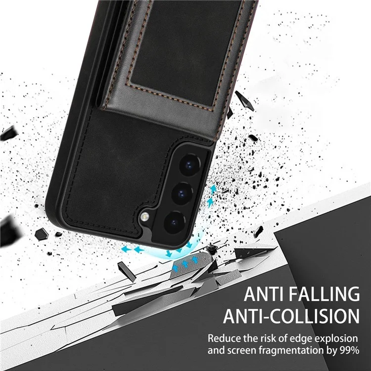 n. Bekus RFID Blocking Back Cover Kickstand Für Samsung Galaxy S21 fe 5G, Gut Geschützte Vertikale Telefonkoffer-kartenhalter PU Leder+tpu Telefonschale - Schwarz