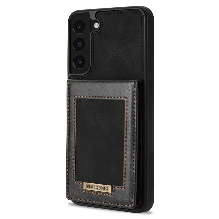 n. Bekus RFID Blocking Back Cover Kickstand Für Samsung Galaxy S21 fe 5G, Gut Geschützte Vertikale Telefonkoffer-kartenhalter PU Leder+tpu Telefonschale - Schwarz