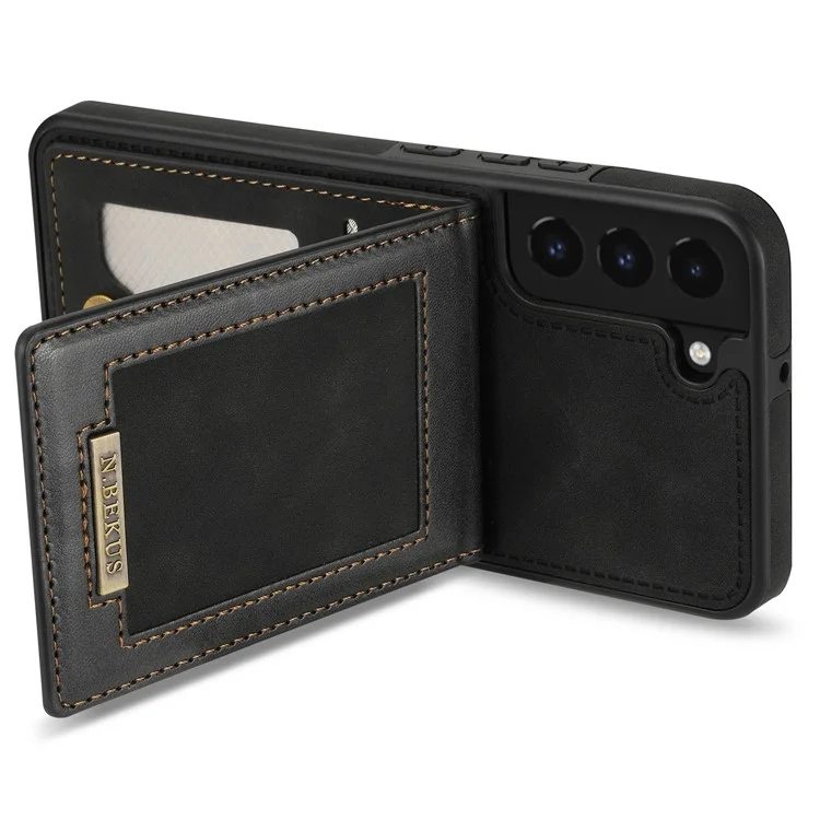 n. Bekus Anti-drop Phone Case Для Samsung Galaxy S22 5G, Хорошо Защищенная Кожа Pu+tpu RFID Блокирующая Крышка Телефона Вертикальное Держатель Карты Kickstand - Черный
