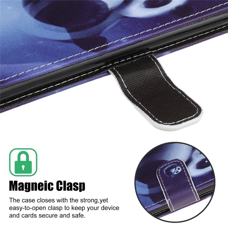 For Motorola Moto G32 4G Cross Texture Stand Wallet Phone Cover PU Leather 3D Pattern Printing Case with Strap - Panda