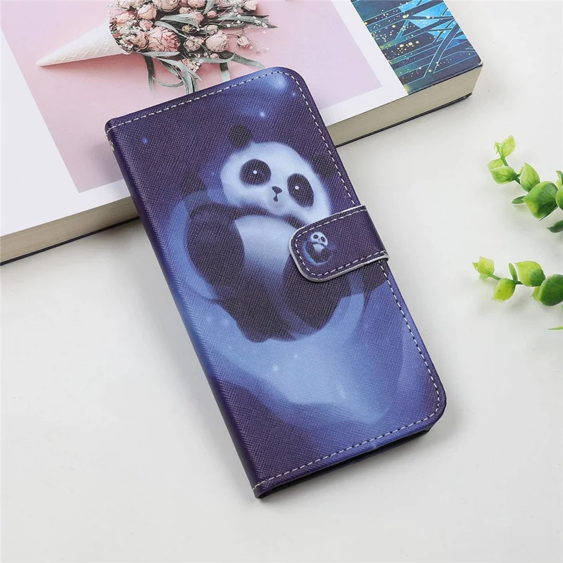 For Motorola Moto G32 4G Cross Texture Stand Wallet Phone Cover PU Leather 3D Pattern Printing Case with Strap - Panda